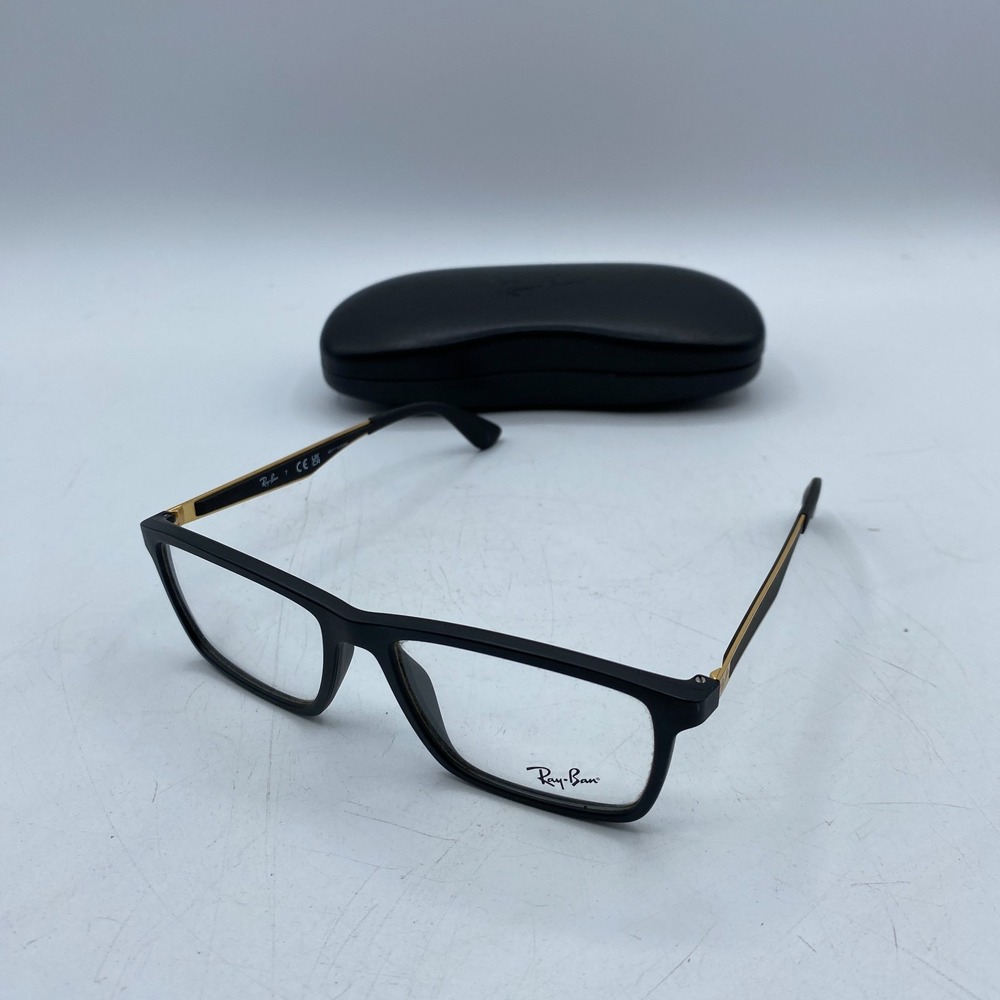Ray-Ban RB7056 Eyeglasses Frames Matte Black Gold 55-17 Rx Able Unisex Case